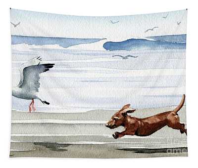 Dachshund At The Beach Tapestry
